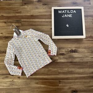 NWT Matilda Jane Heart to Heart Heartstrings Long Sleeve Ribbed Knit Tee Cream 4